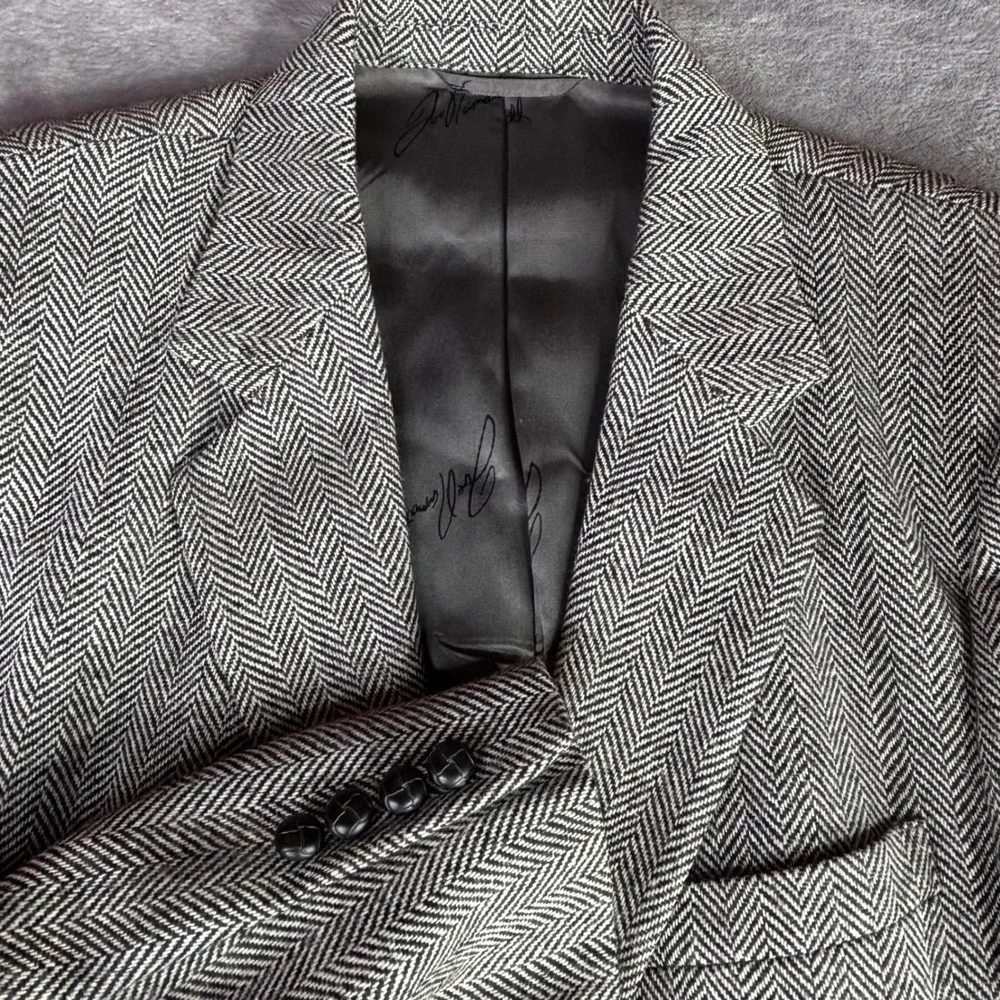 Joe Namath Signature Collection Blazer Mens 42L Gray Herringbone Sport Coat